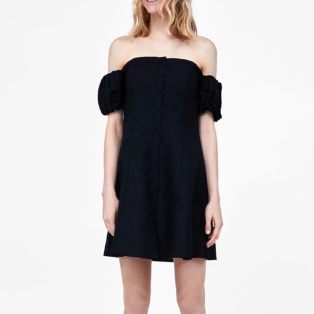Zara Off Shoulder Puff Dress Mini (Black)